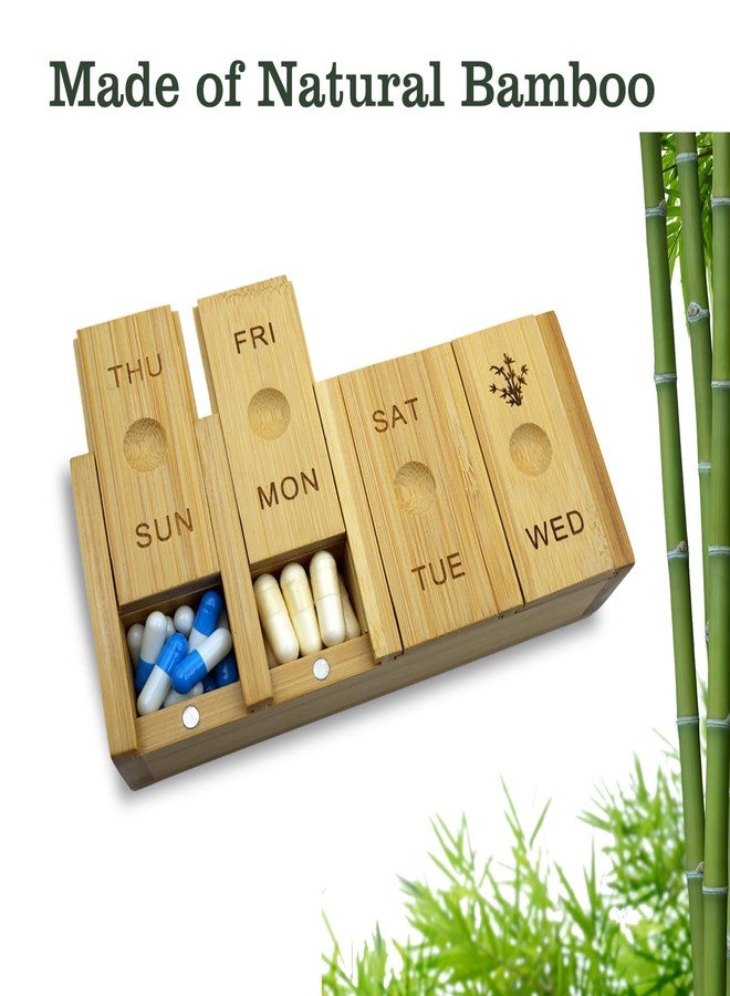 AODIYA 7-Day Bamboo Weekly Pill Organizer for Medicine Supplement, Arthritis Friendly Wood Pill Case Box for Vitamin, Daily Portable Travel Pill Holder Dispenser Container Keeper - Image 5